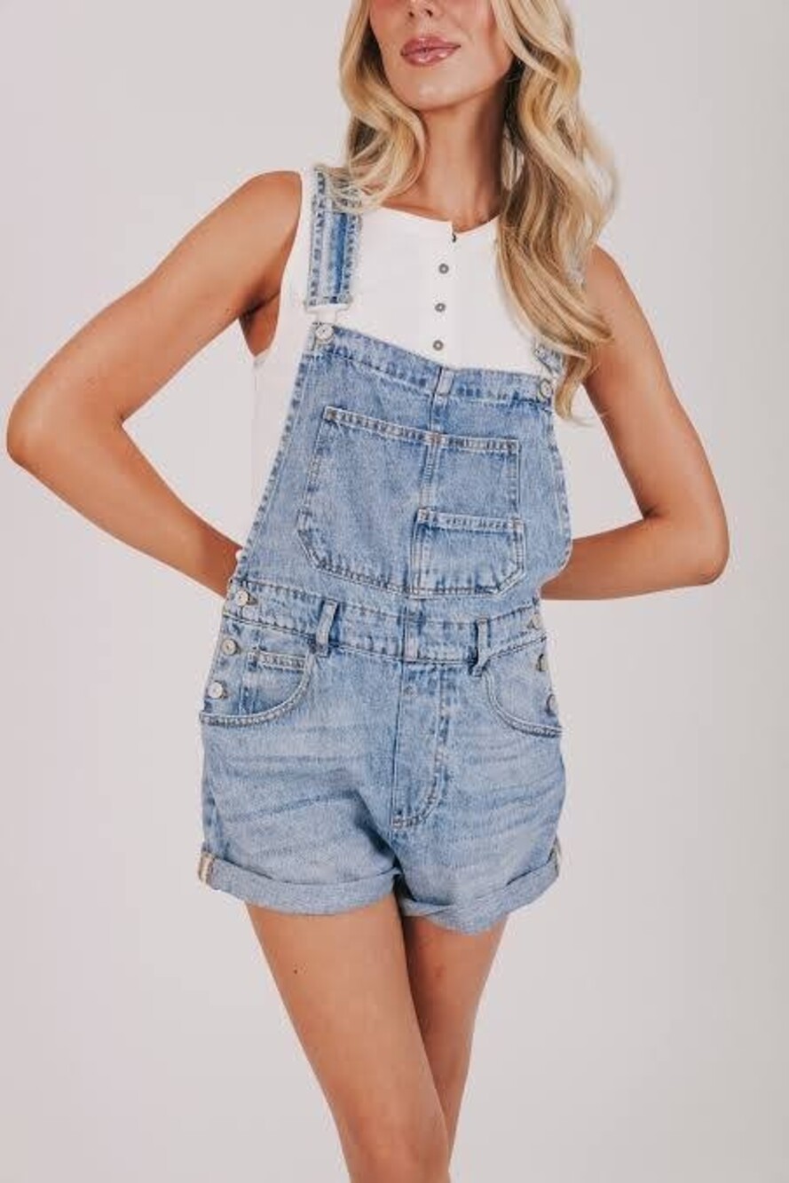 Free People We The Free Ziggy Denim Bib Overall Shortalls Blue Size M